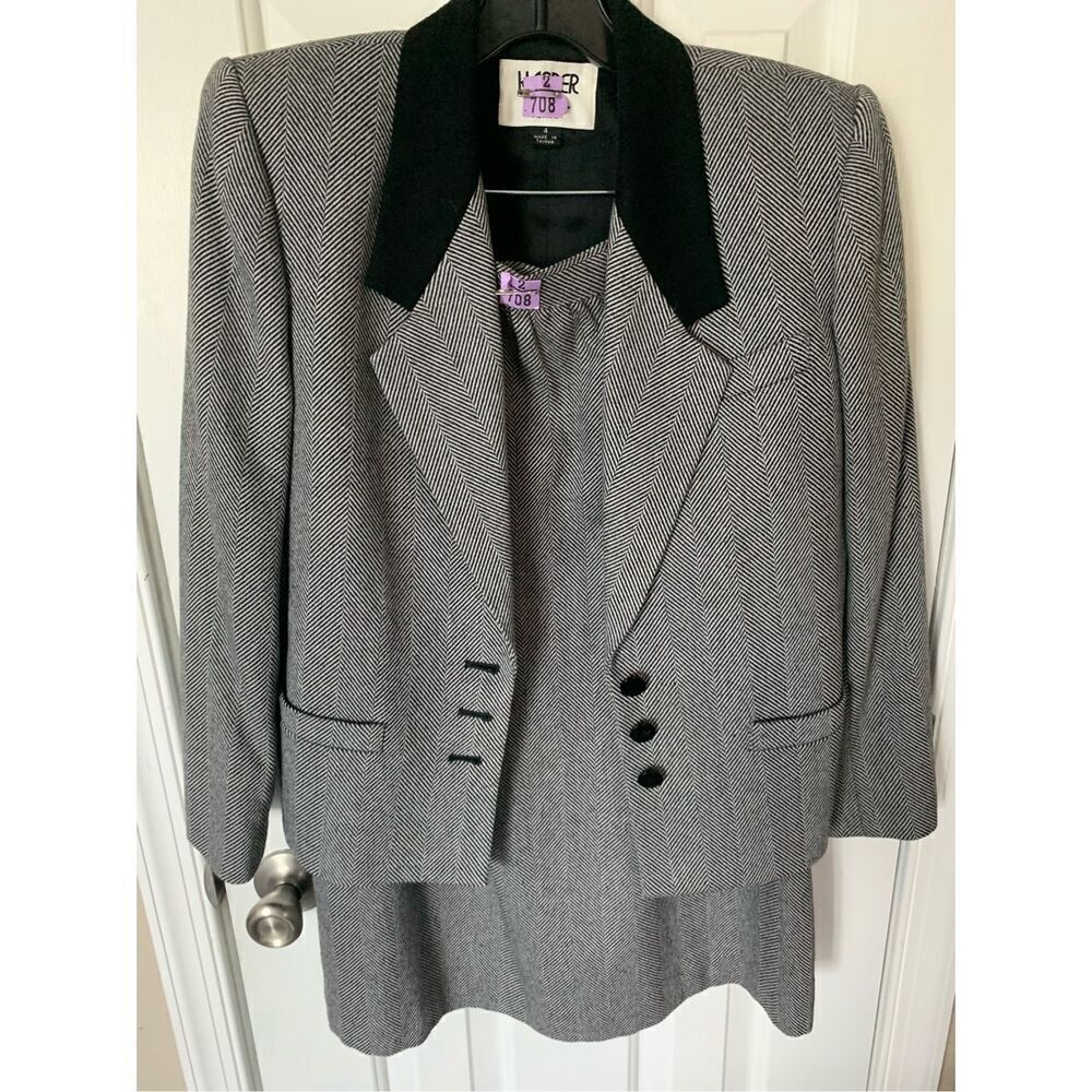 Kasper gray suit size 4 skirt and blazer wool blend